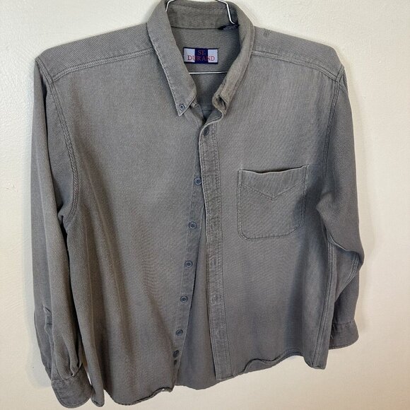 St Durant Mens Long Sleeve Button Up Shirt Grey Thick Distressed Large Cotton - Picture 7 of 9
